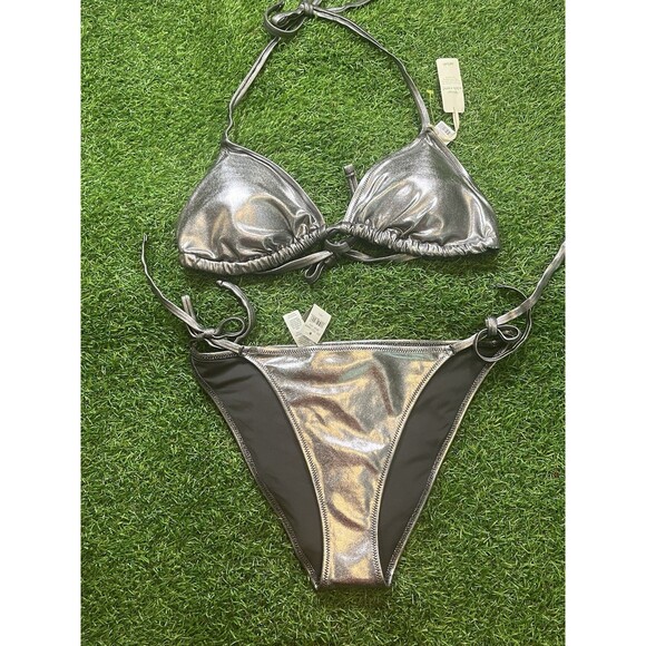 aerie Other - Aerie Metallic Silver Bikini Set Size L Festival Rave Pool Party NWT Must See